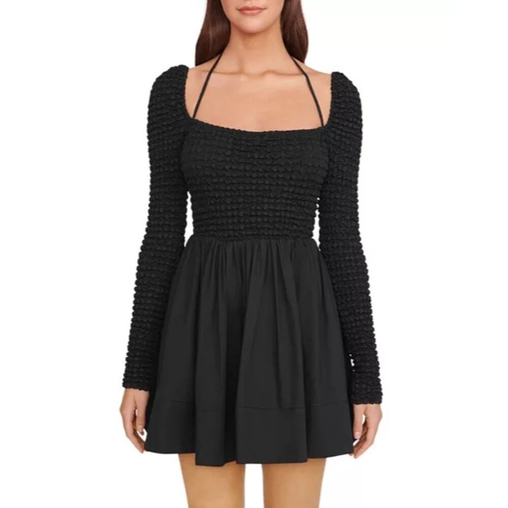STAUD Cassidy black ruched long sleeves Dress size L
